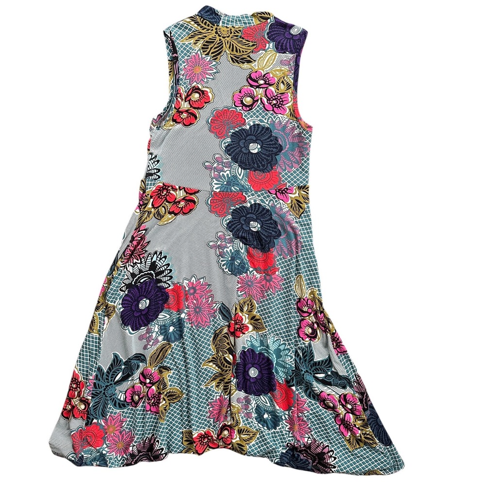 Maeve Anthropologie Dress Womens XSP Teal Floral Mock Neck Handkerchief Hem EXCL
